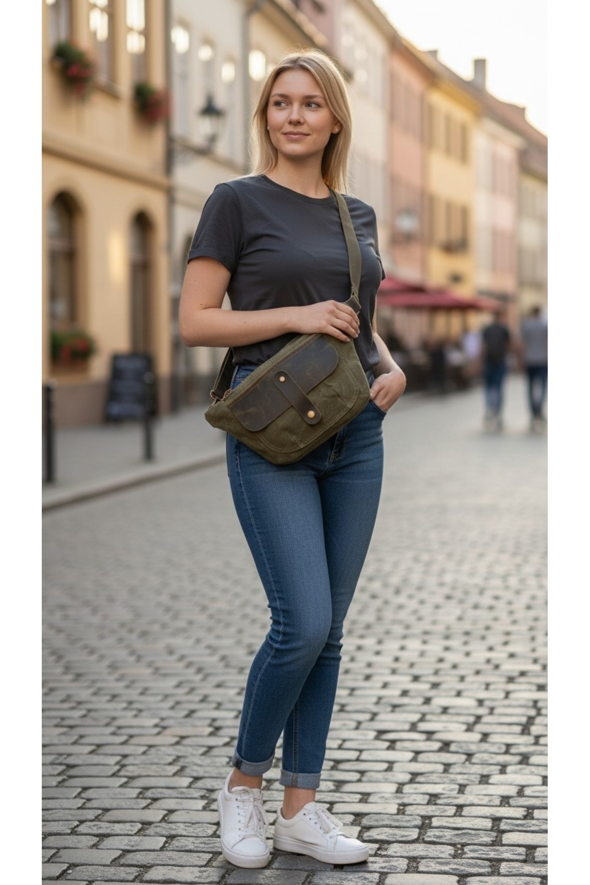 Mu leather design tiu canvas bel çantası görsel 6