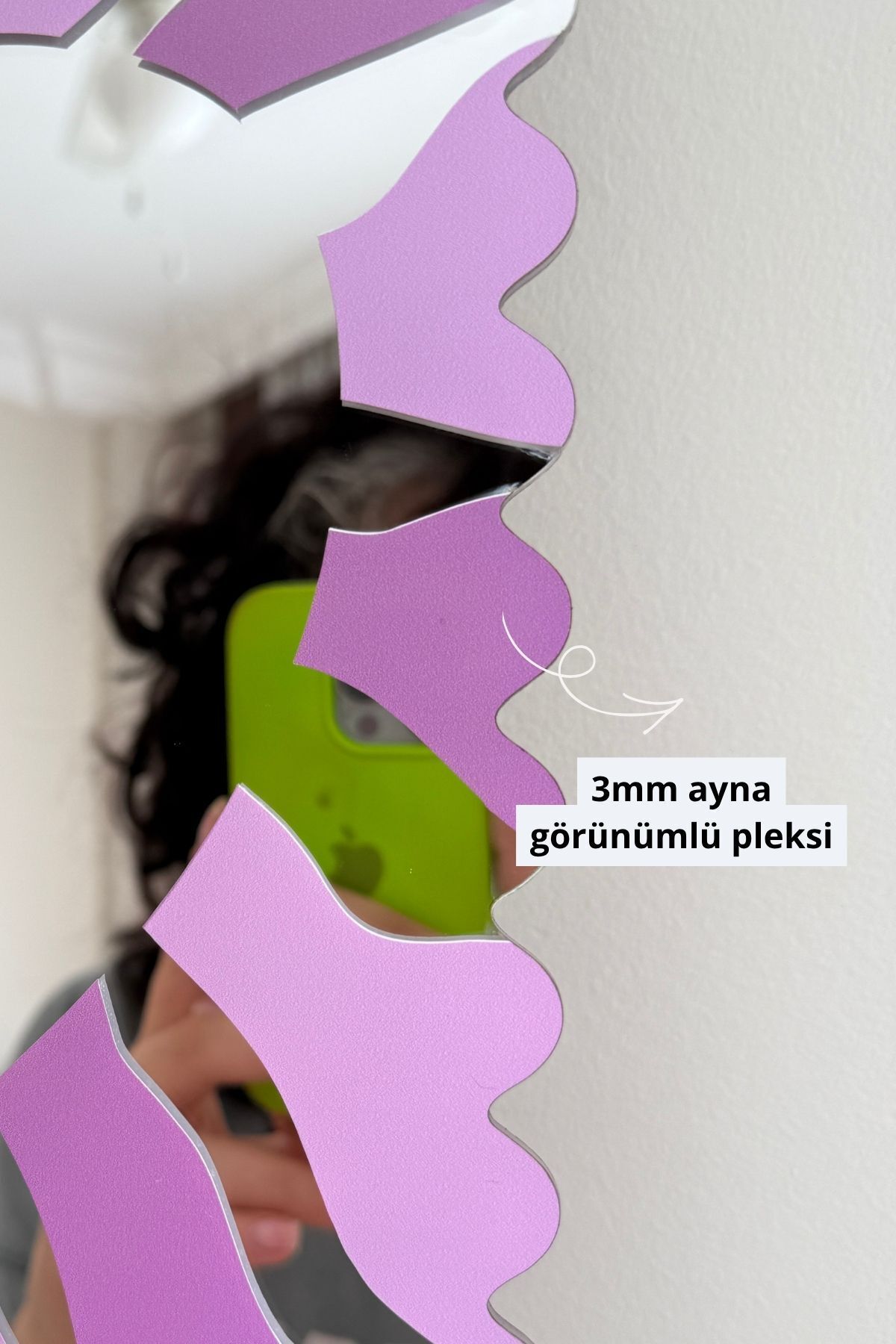 Lila Kalp, Dalgalı Ayna Görünümlü Pleksi Duvar Dekoru, Modern Soyut Tasarım (25x35 cm)