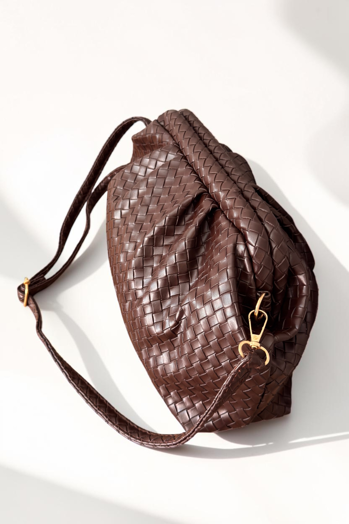 Classbag Kadın Kahverengi Örgü Desenli Portföy&Clutch ve Ayarlanabilir Askılı Omuz Çantası görsel 6