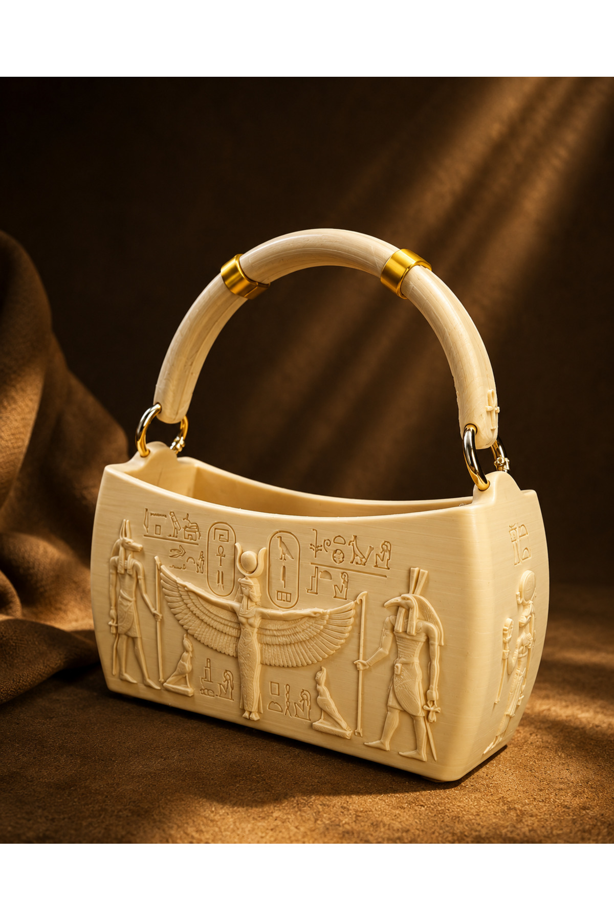 Genel Markalar Antik Mısır Temalı Kabartmalı Premium El Çantası - Egypt Viral Bag görsel 3