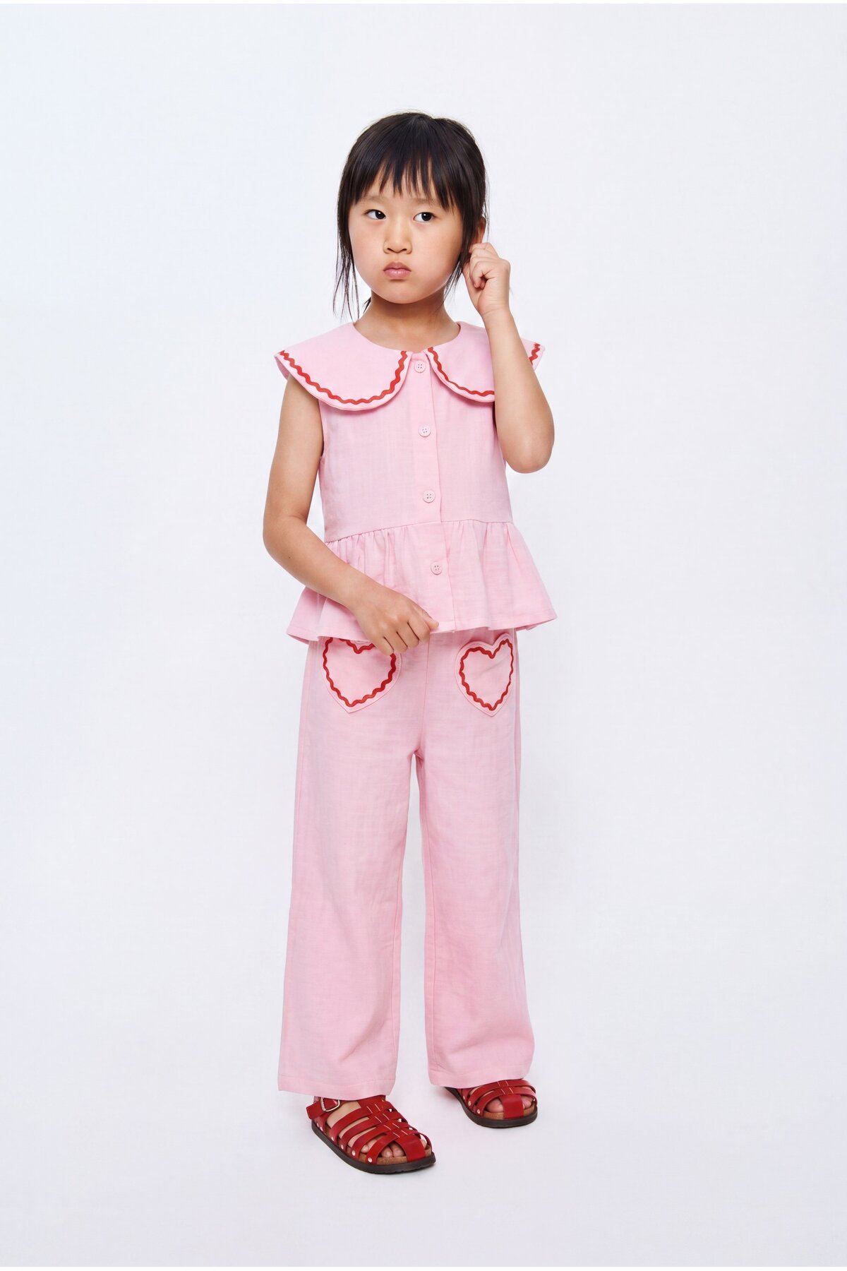 Magu Girl's Pink Heart Pants Set