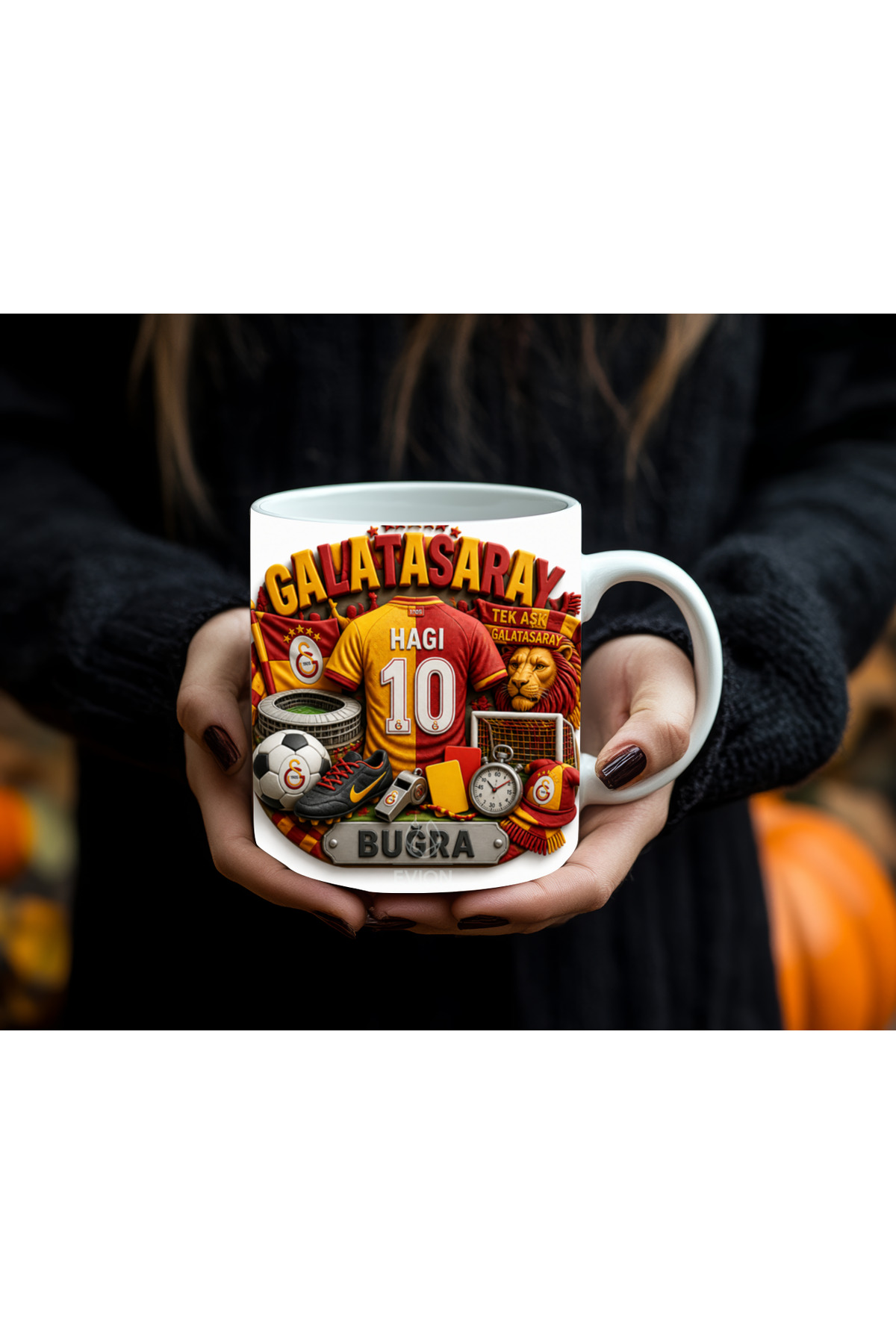 Personalized Name Yellow Red Lion Fan Printed Gift Mug - Name Must Be Given With Your Order Number.