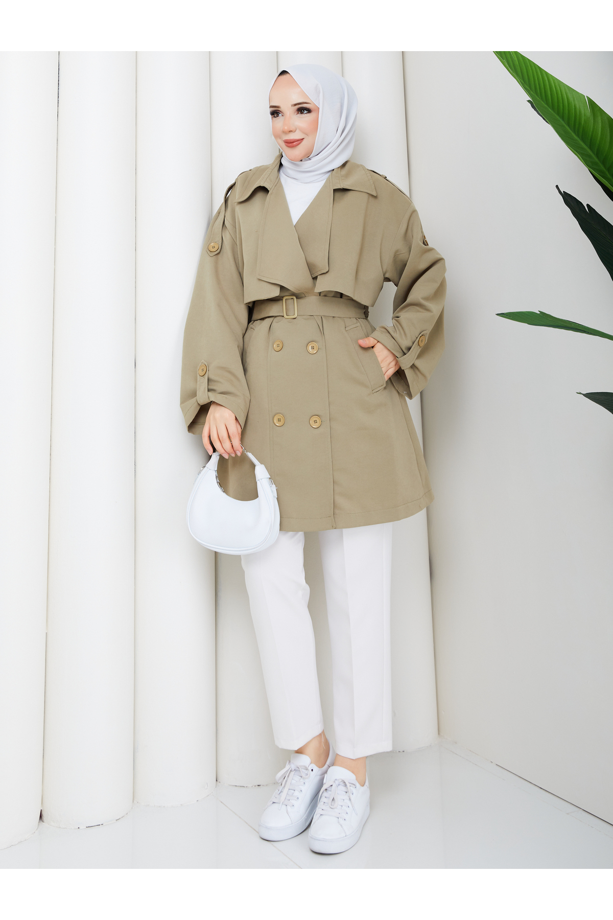 RACE FASHİON Yarı Astarlı Torino Kumaş Oversize Trençkot RC3136 görsel 3