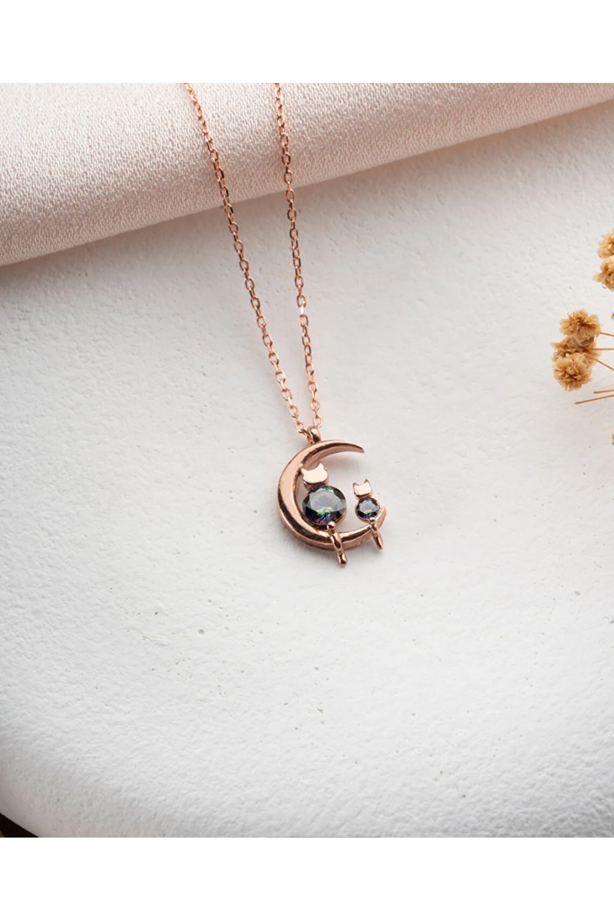 ZAHAP GOLD 925 ayar 🌙 ayyıldız kedi figür tasarımlı kolye görsel 3