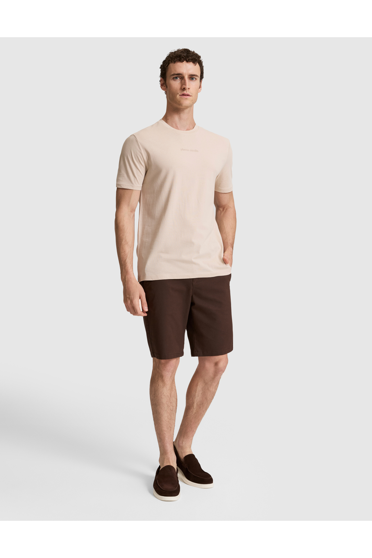 Pierre Cardin Koyu Bej Regular Fit %100 Pamuk Bisiklet Yaka Tişört 50327872-VR088 görsel 4