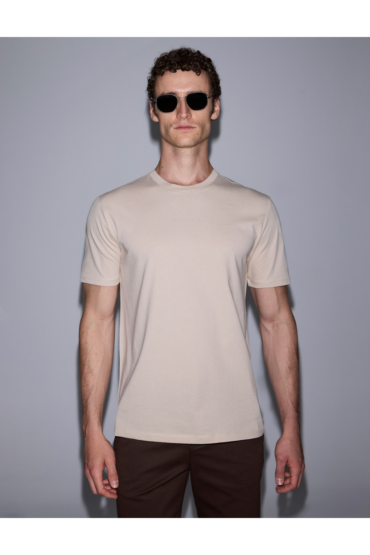 Pierre Cardin Koyu Bej Regular Fit %100 Pamuk Bisiklet Yaka Tişört 50327872-VR088