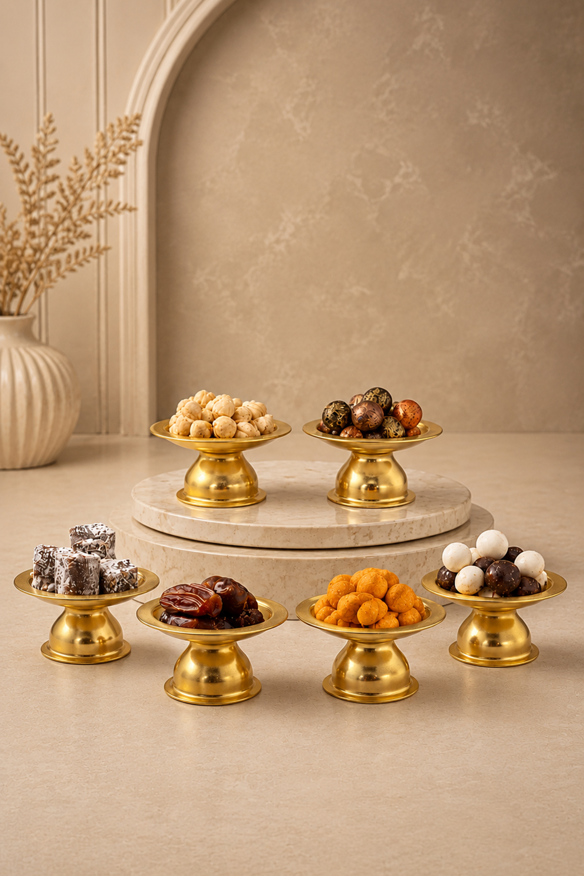 Meleni Home Dekoratif Gold Sunumluk - Kahve Yanı Lokum Makaronluk