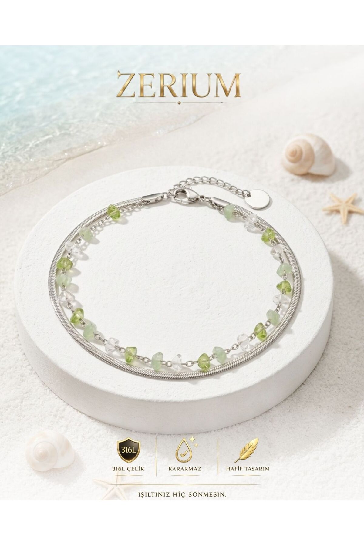 VAULTROOM SONMIN RING 14号 シルバー925 ZERİUM Premıum Kadın Çelik Halhal Silver Renk Ezme Zincir Doğal