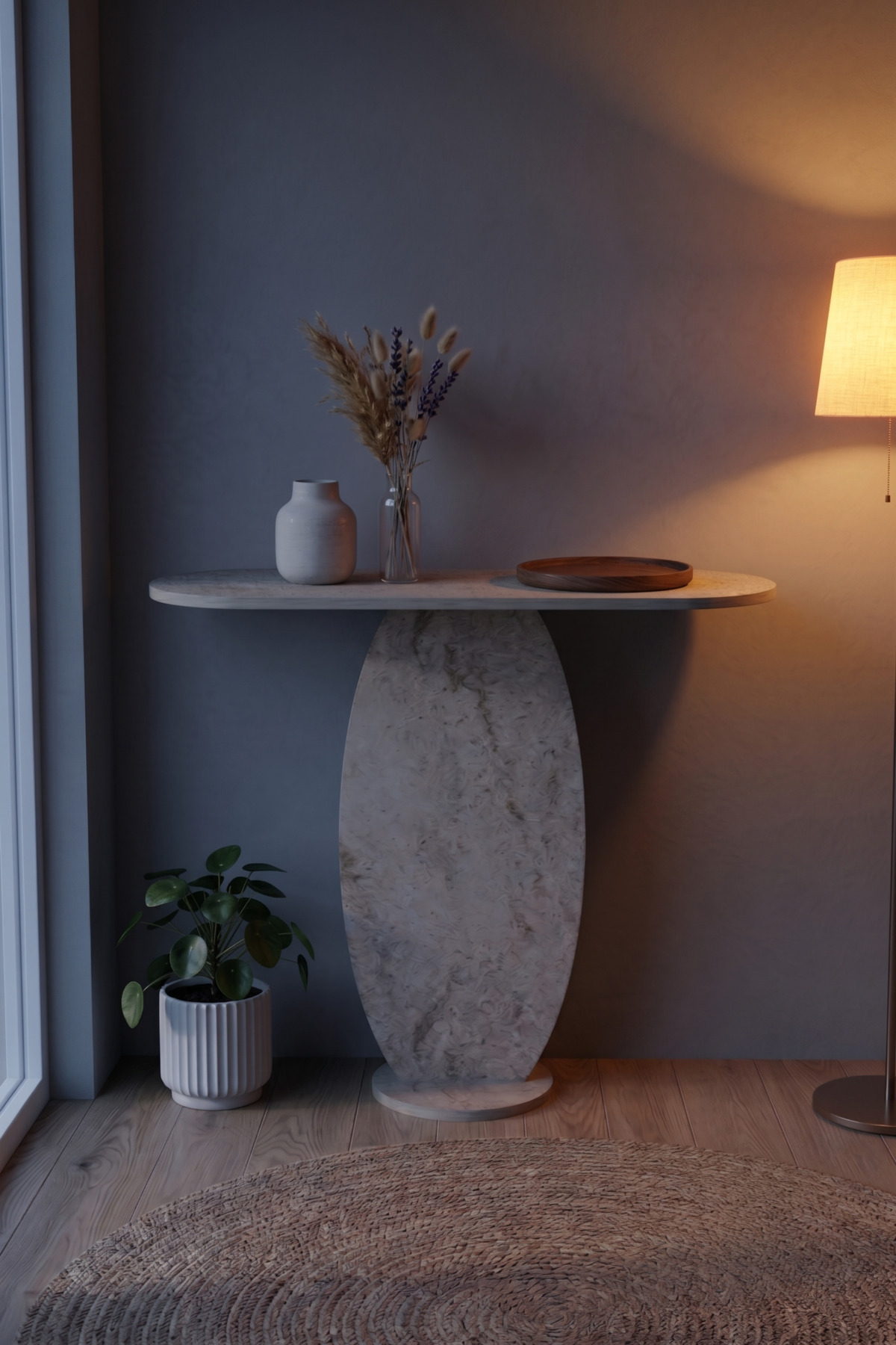 Dresuar Modern Dekoratif Antre Konsolu Giriş Hol Koridor Salon Konsol Masası 7031 Traverten görsel 4