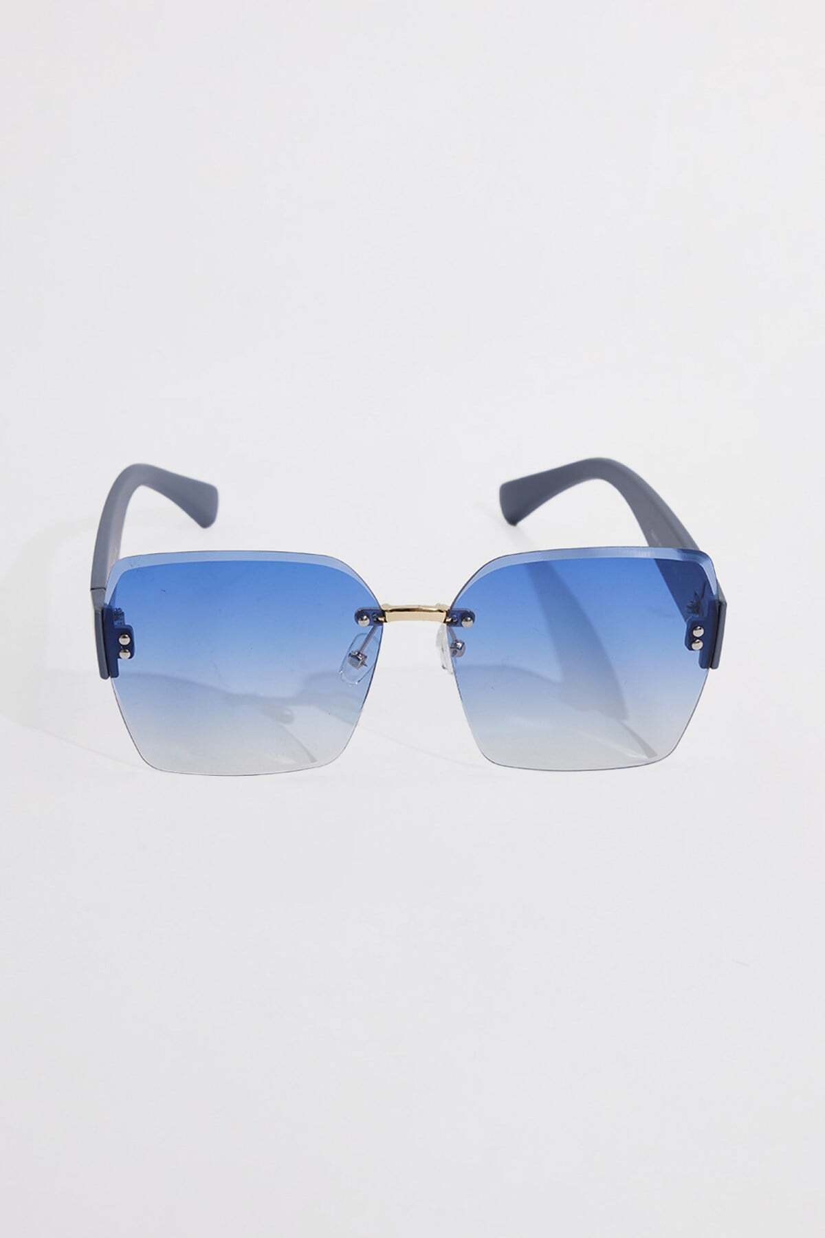 Women's Frameless Square Light Blue Glasses UV 400 Protected Sunglasses