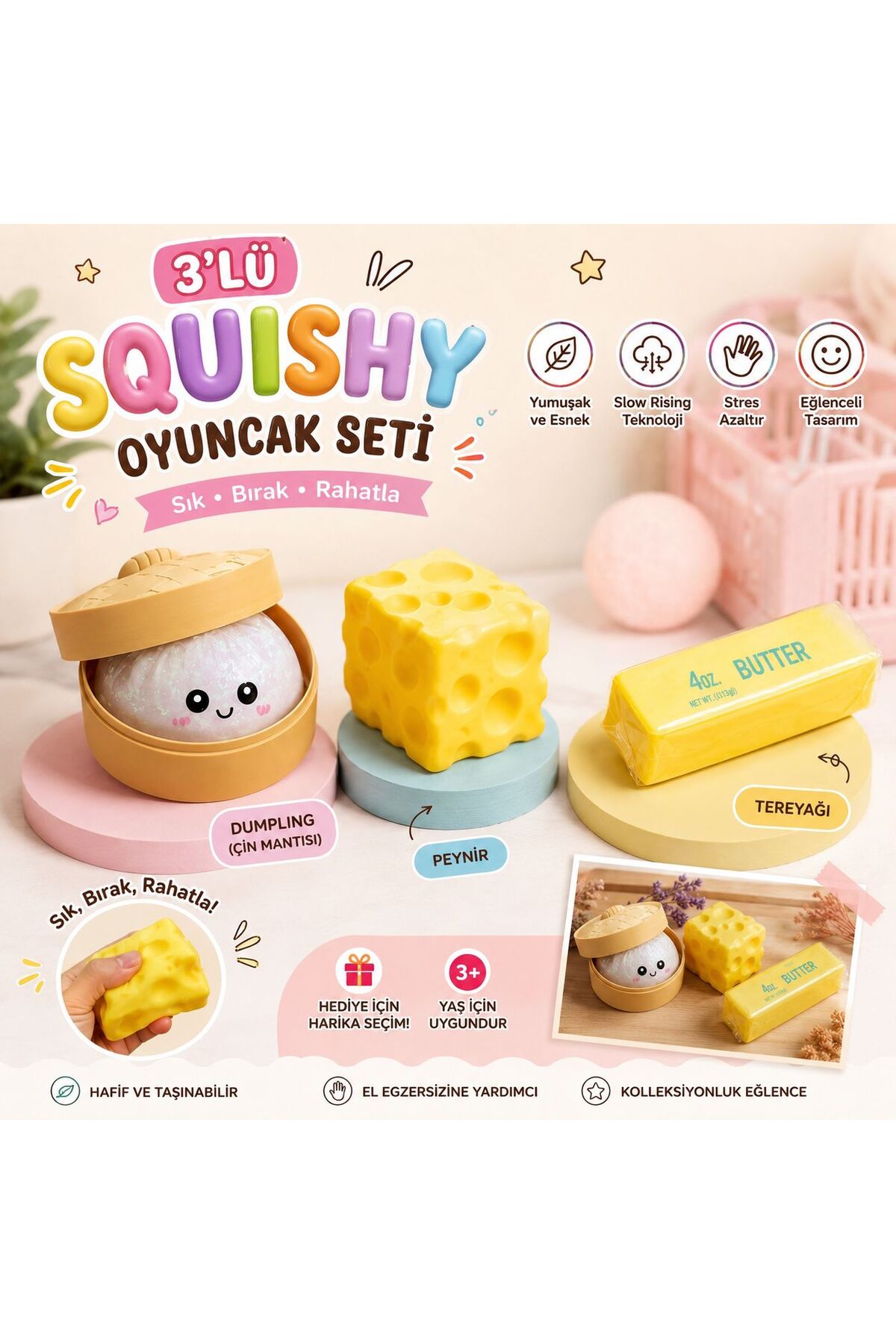 kira squishy スクイーズ 3点セット jm squishy TÜTSÜ SEPETİ BÜYÜK BOY Butter Squishy ve Cheese Squishy 3'lü