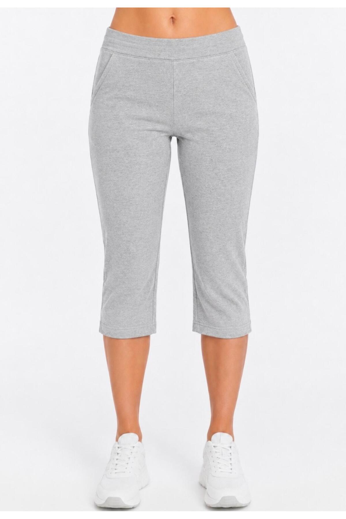 Women's Gray Melange 2 Thread Capri Bottom-k292