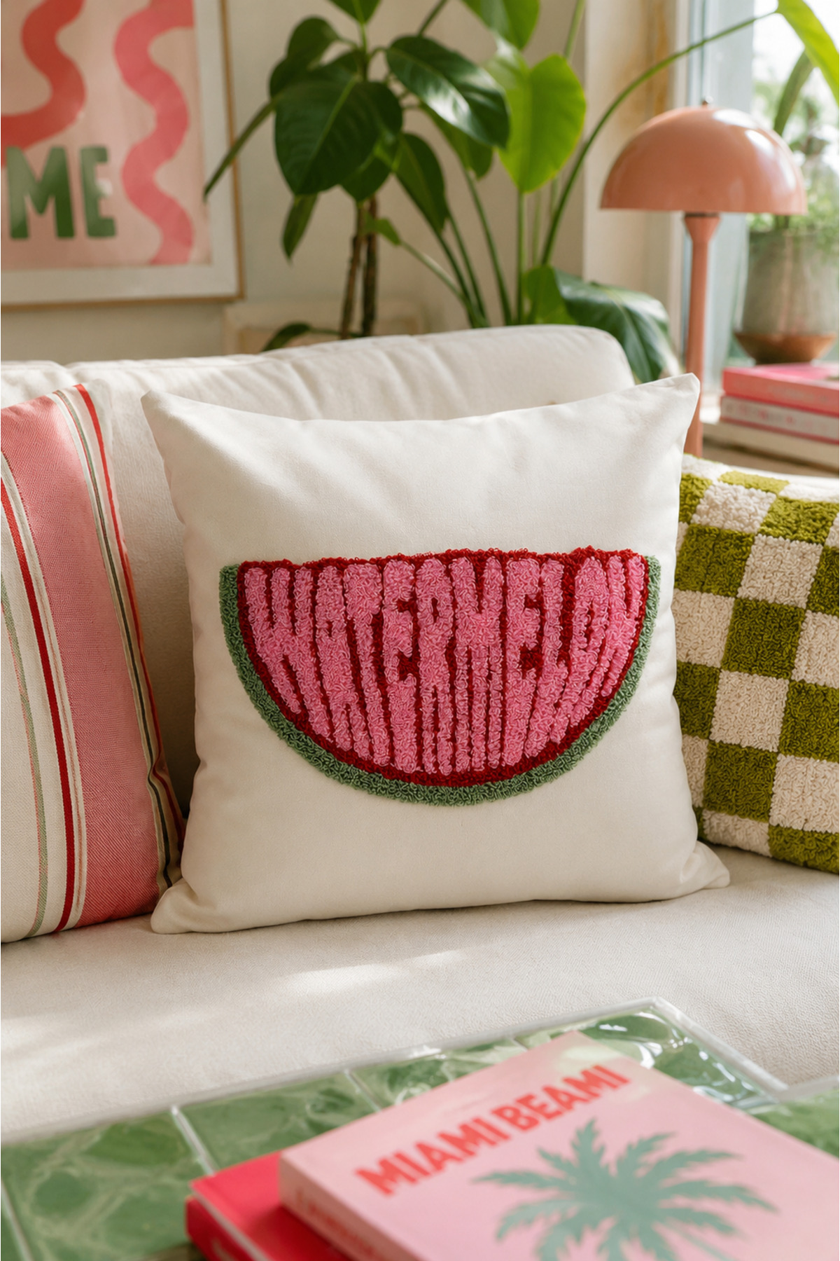 Punch Embroidered Pillow Case - 43*43 Cm - Watermelon - PNK001