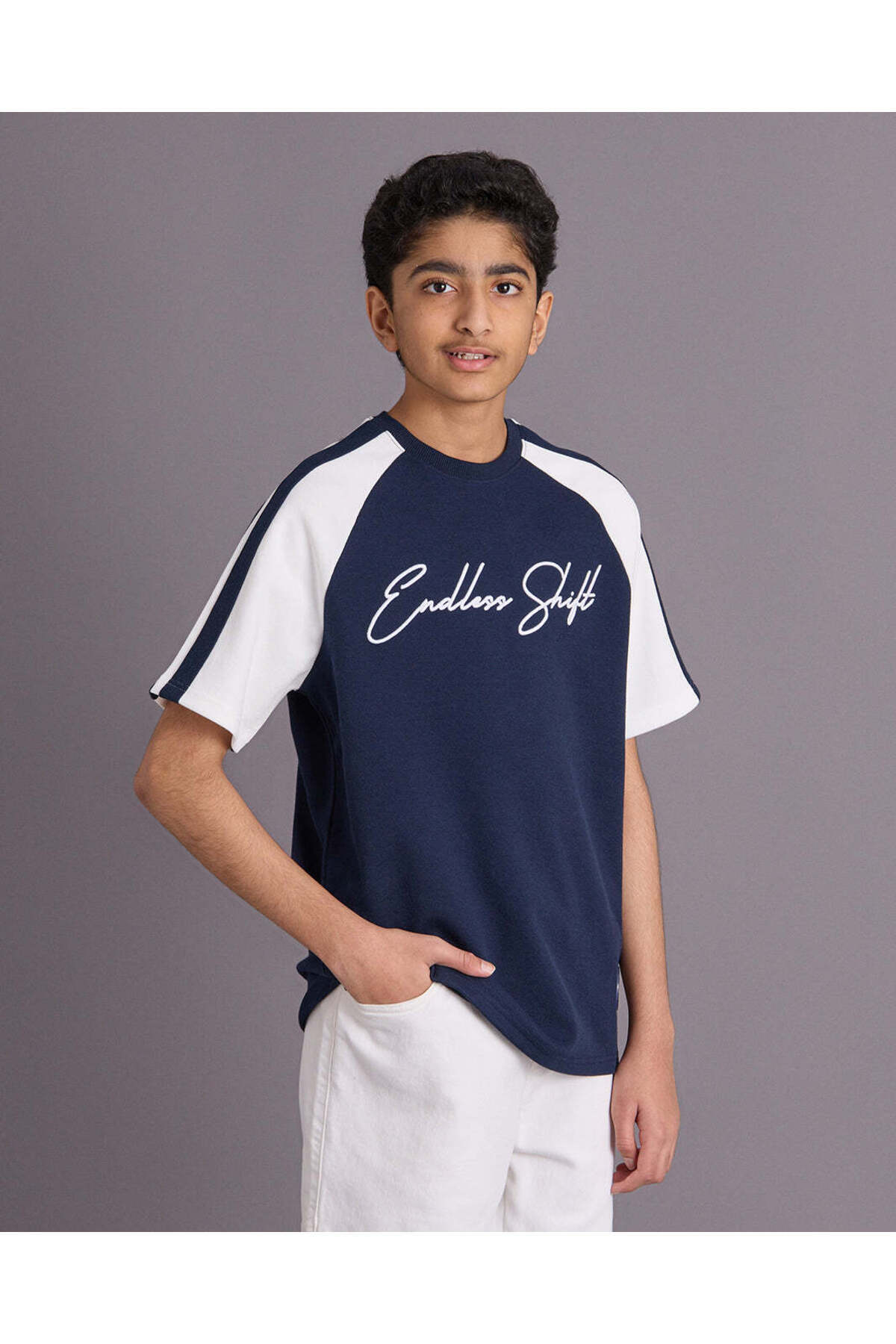 REDTAG Senior Boys Navy And White Pique T Shirt