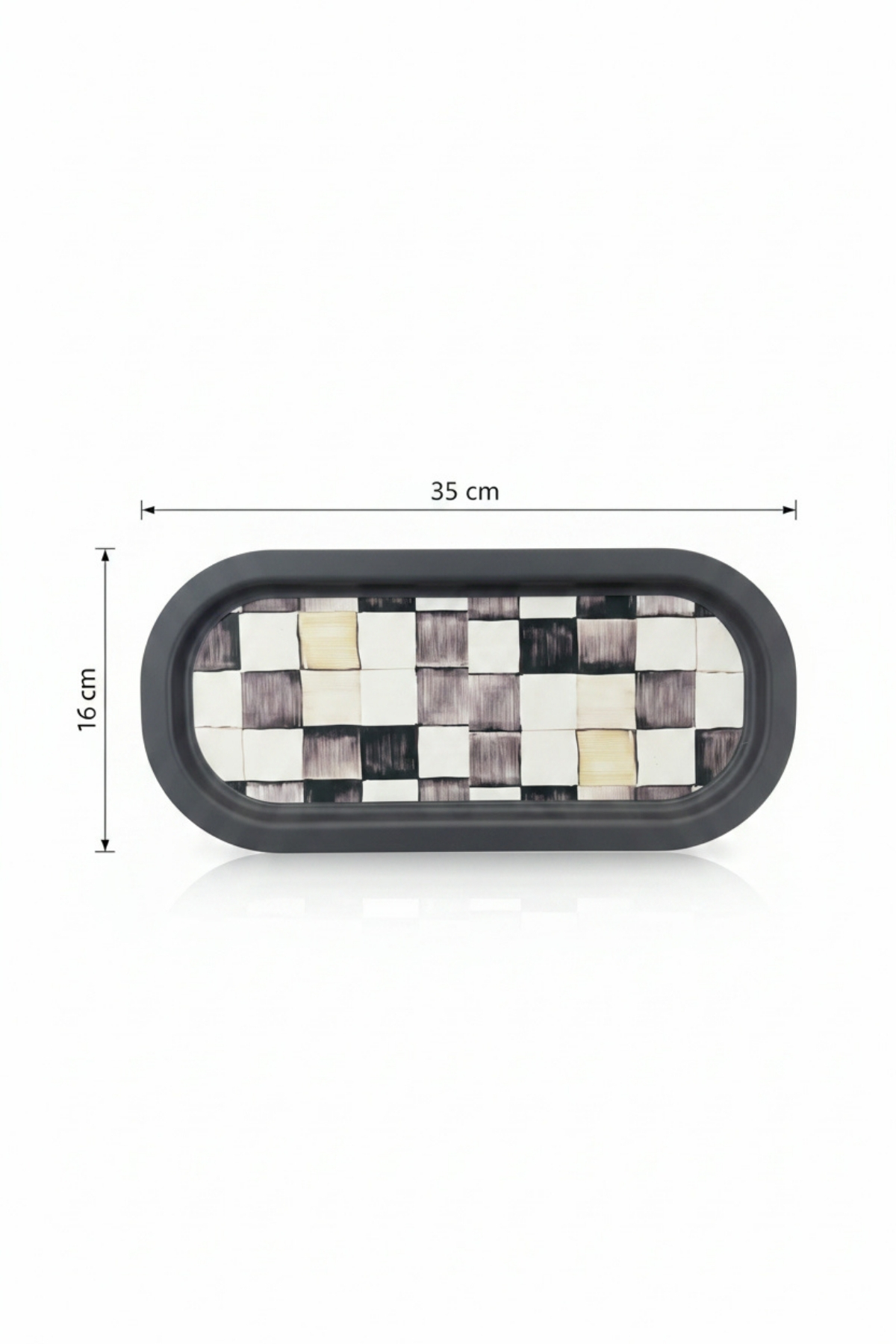 Siyah Dama Desenli Oval Metal Servis Tepsisi - 160x350 mm — Tepsiler — görsel 4 / 5 — Tinbox