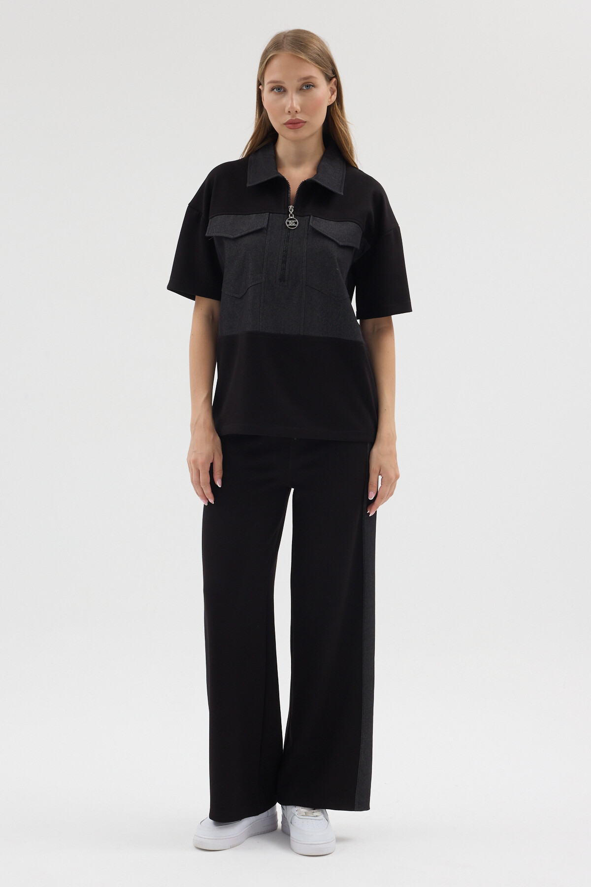 zitex Women's Half-Zip Denim Garni Detailed Modal Fabric Tracksuit