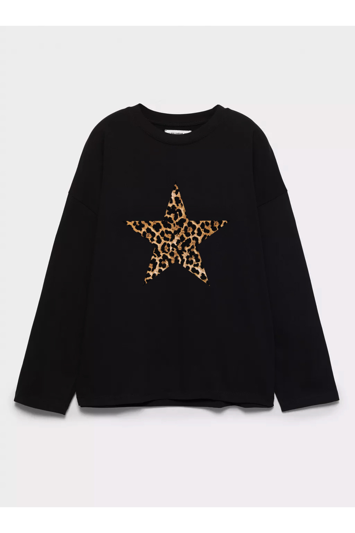 Disante %100 Pamuk Oversize Fit Leopard Star Baskılı - Bisiklet Yaka Uzun Kollu T-shirt