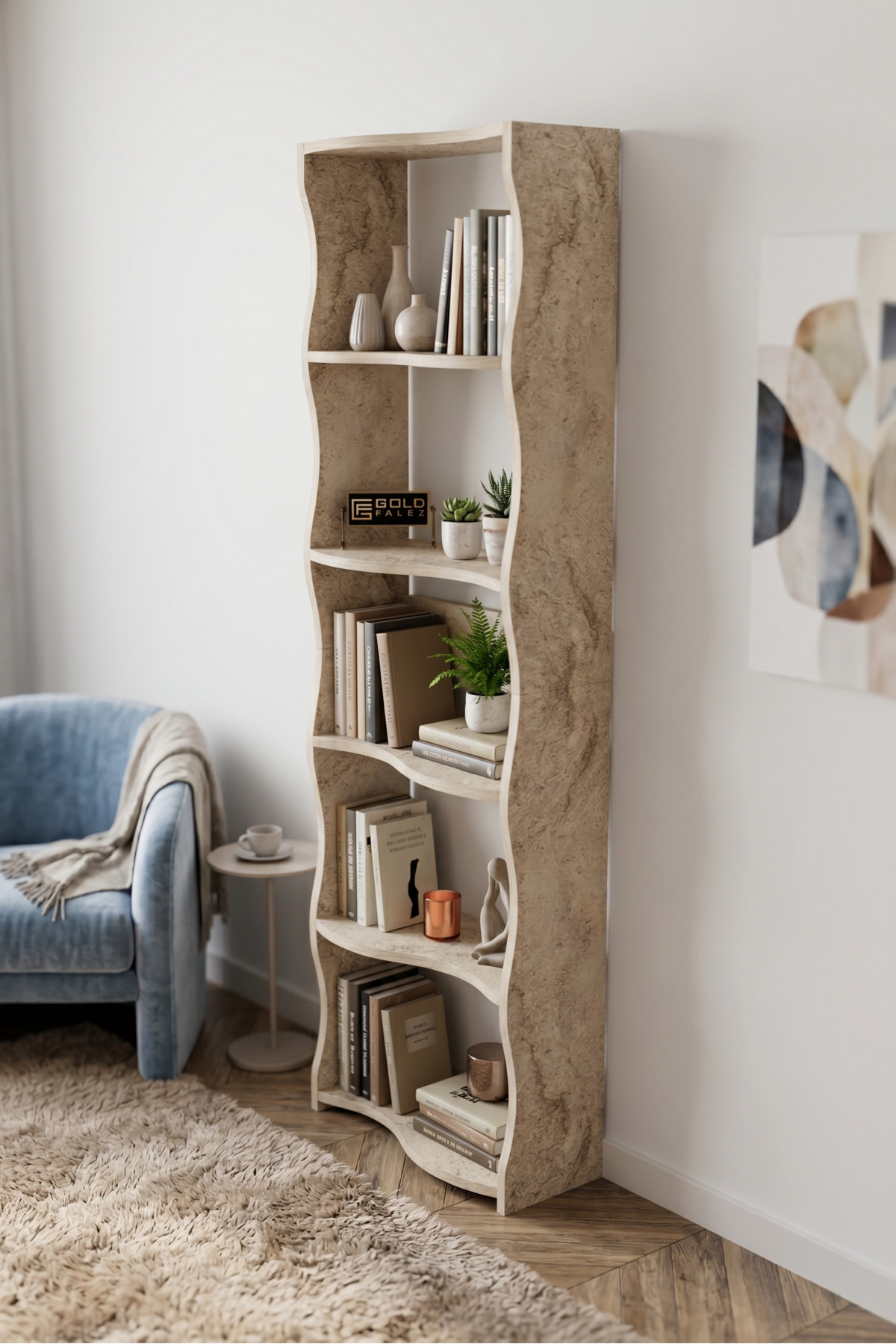 Kitaplık 5 Raflı Esinti Modern Çok Amaçlı Dekoratif Raf Ünitesi Geniş Kütüphane Ofis Kitaplığı 7082 raverten görsel 4