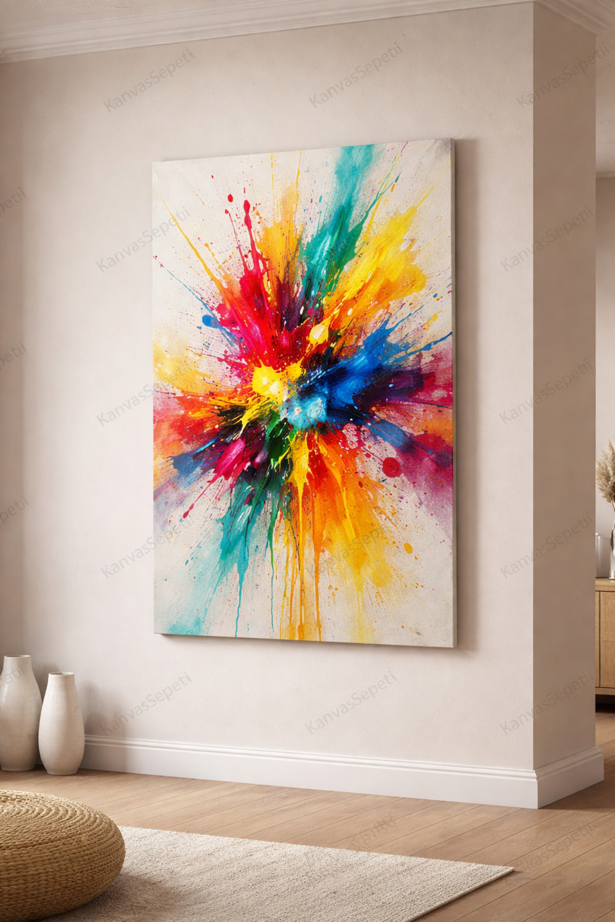 Renkli Sıçramalarla Yaratılmış Sanat Kanvas Tablo