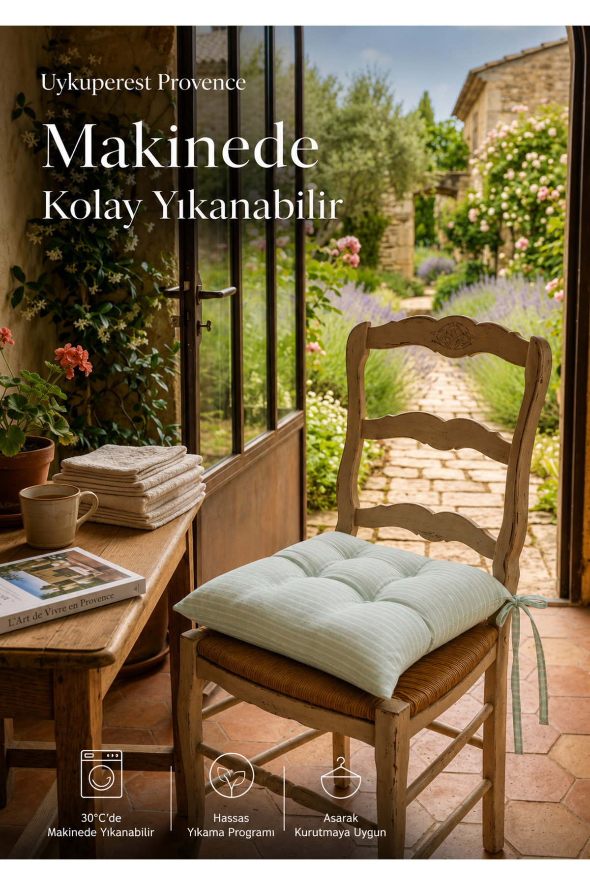 Pastello Pofidik Sandalye Minderi 40x40 Bağcıklı 4 Puntolu Silikon Dolgulu Pamuk Bahçe Balkon Tekli detay