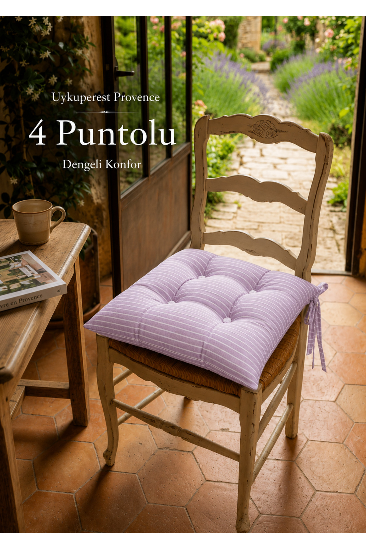 Pastello Pofidik Sandalye Minderi 40x40 Bağcıklı 4 Puntolu Silikon Dolgulu Pamuk Bahçe Balkon Tekli detay