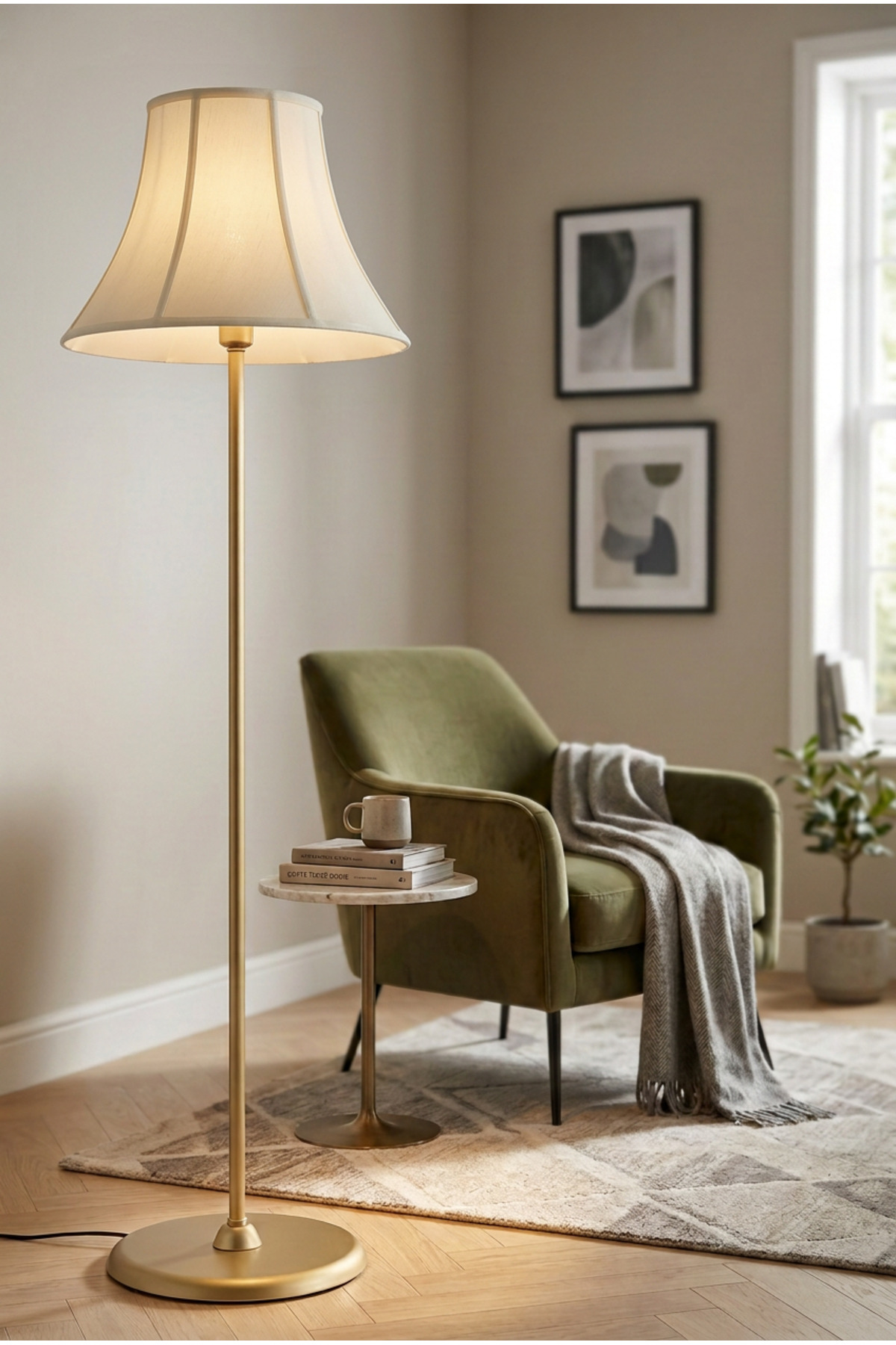 Lite Conic Antique Matte Gold Lampader – Modern and Stylish Design with Square Bell Cream Head