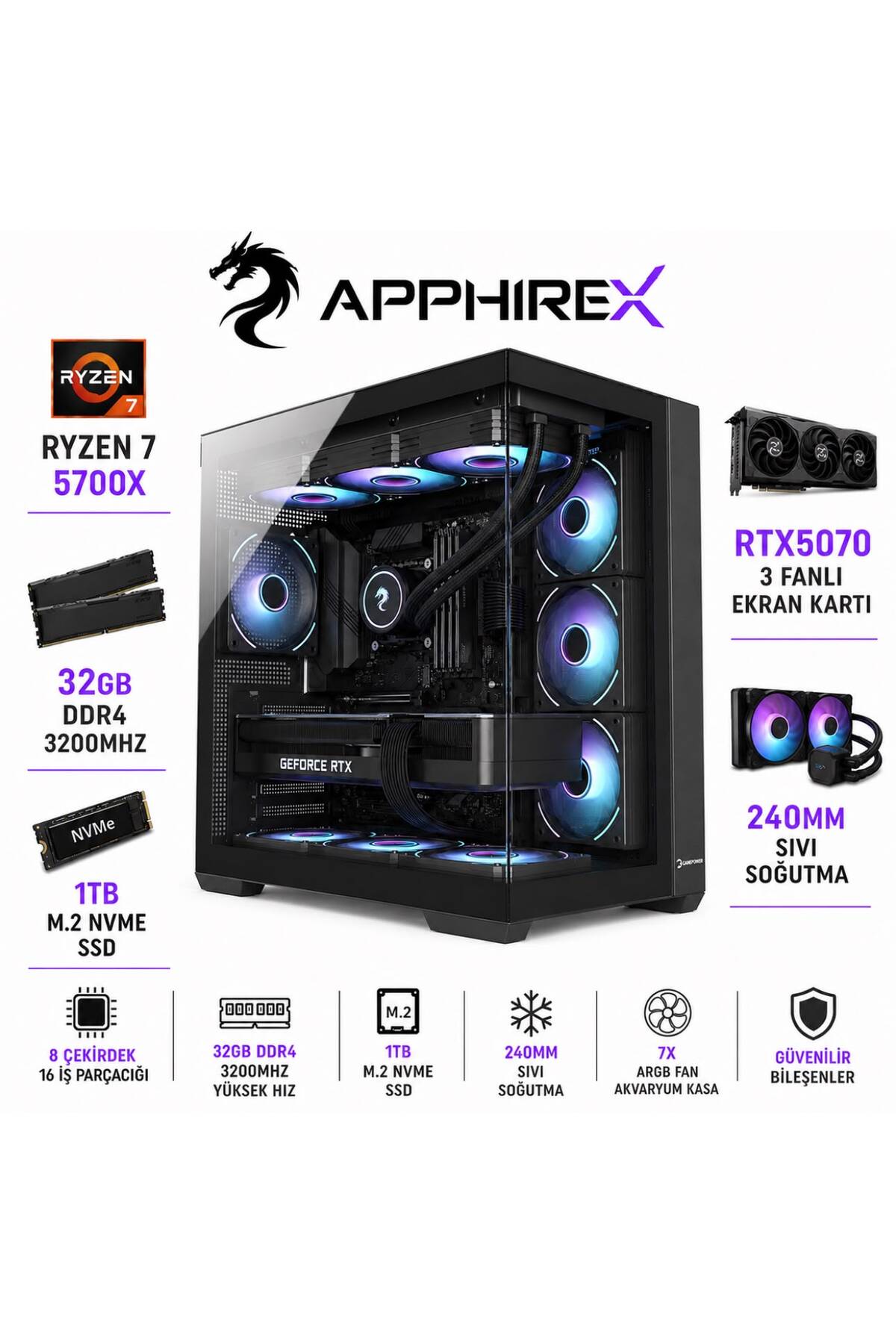Apphirex Penta X57 Ryzen 7 5700X | 32GB Ram | 1tb M.2 SSD