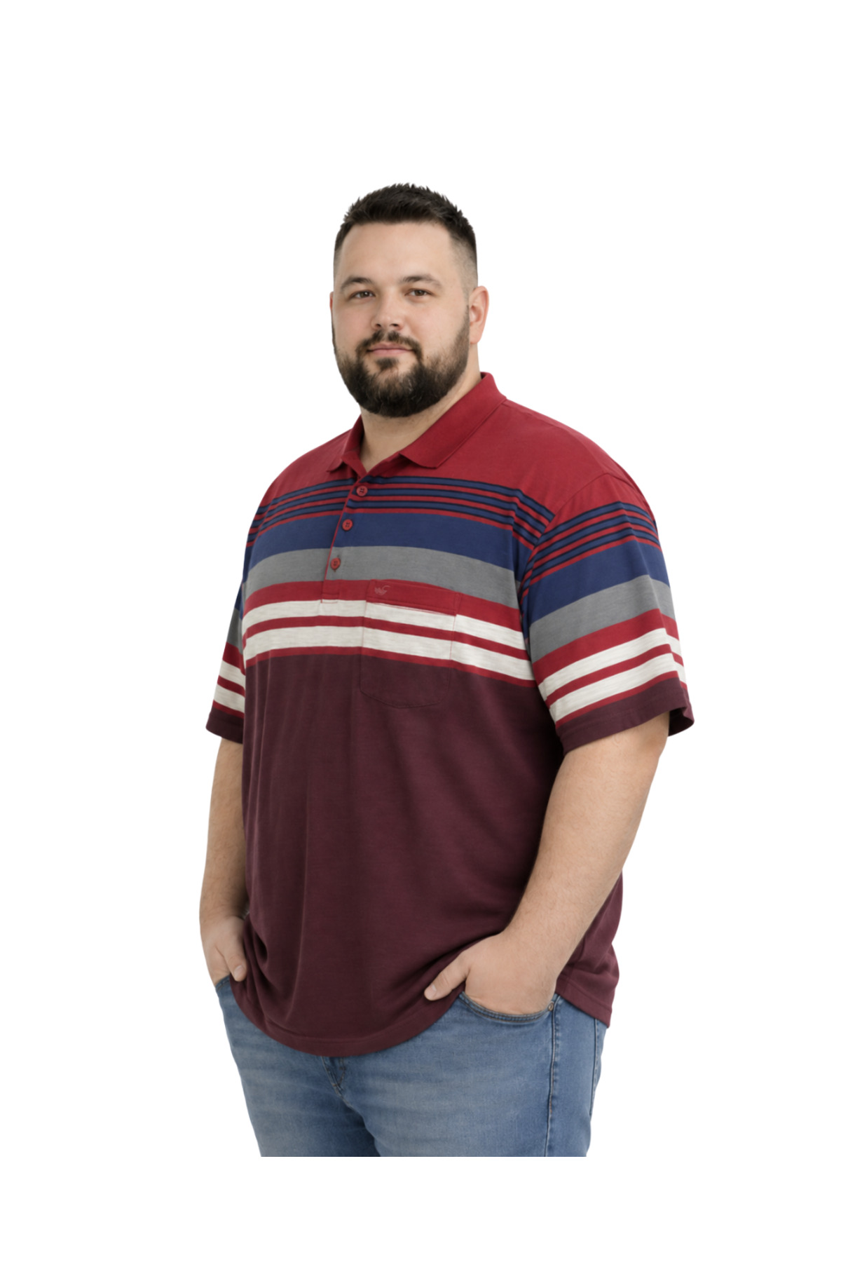 BattalModa Erkek Büyük Beden Bordo Polo Yaka Kısa Kollu Stripe Tişört 5XL-6XL-7XL-8XL görsel 2