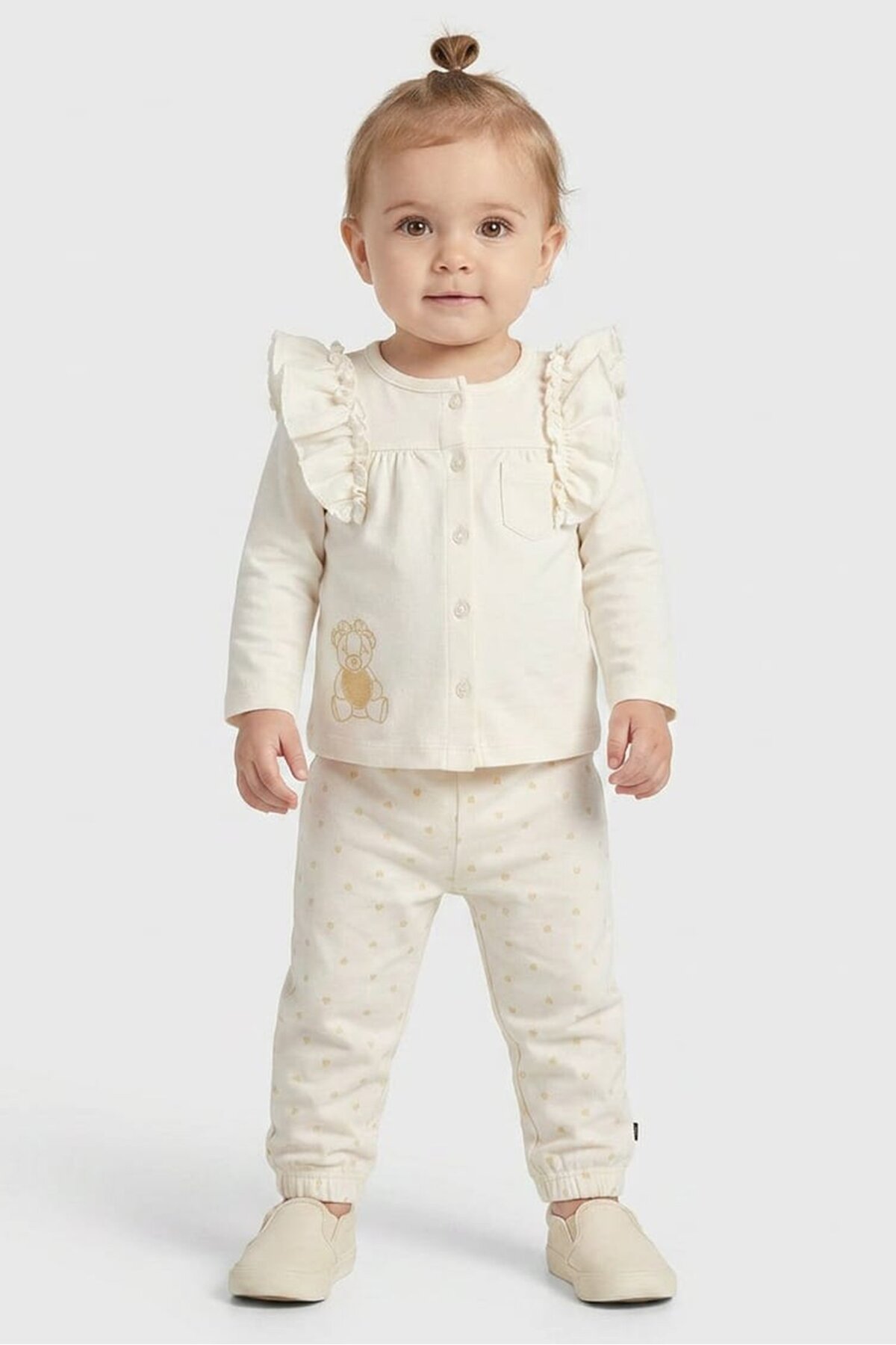 Popees Toddlers Girl 2 Pcs Embroidered Top And Pants Set, Off White