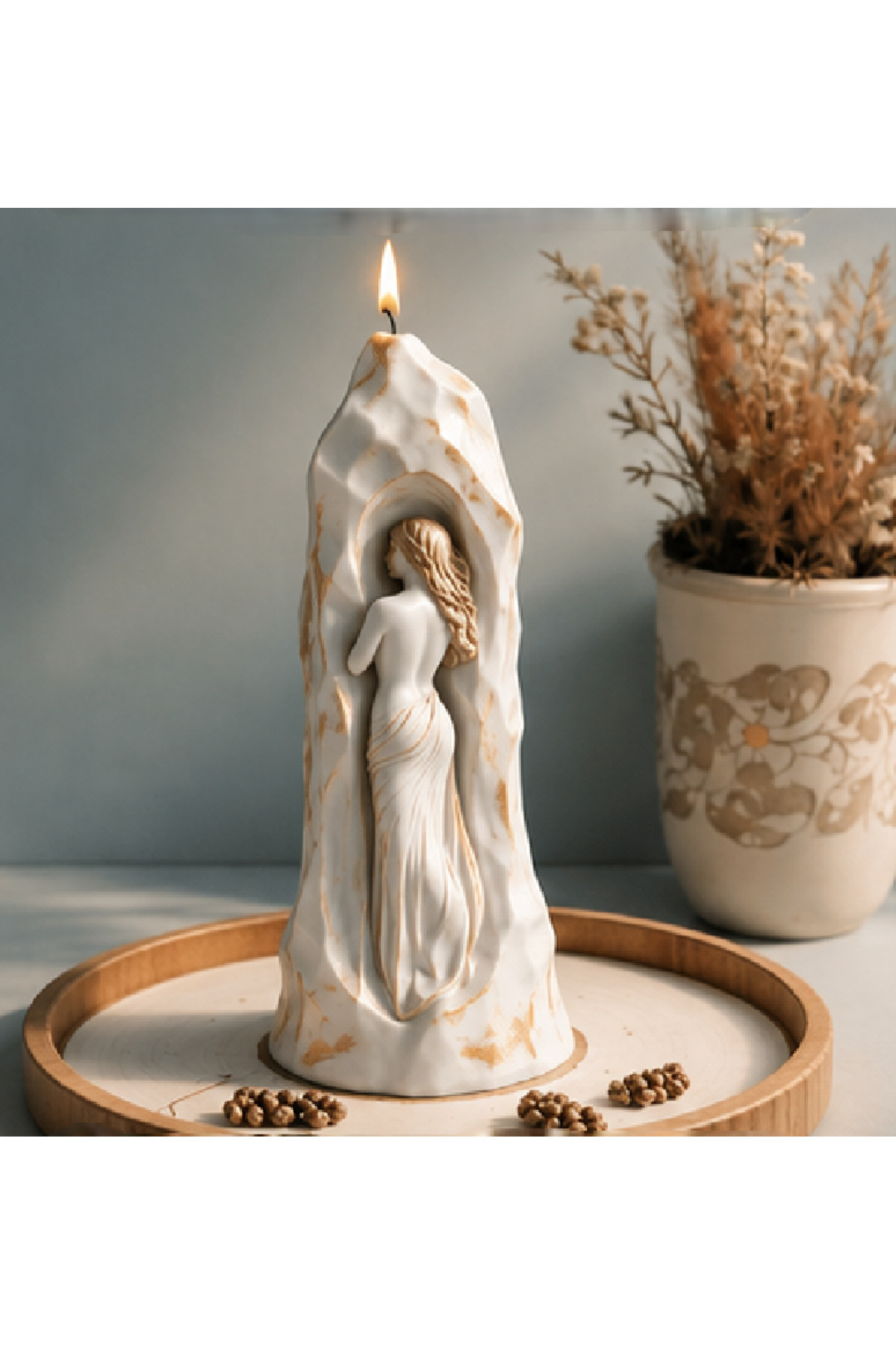 Women's Candle Carved in Decorative Stone