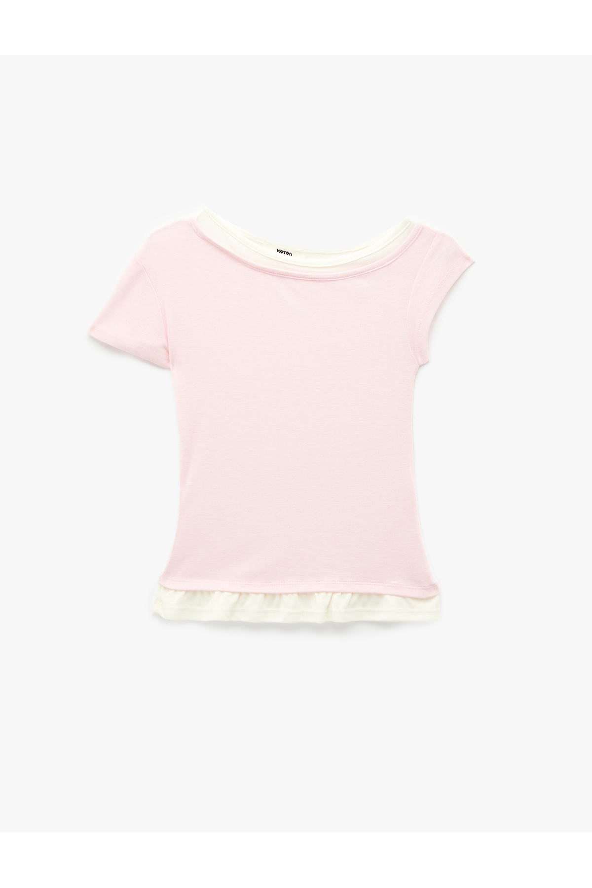 Koton Slim Fit Color Contrast Layered Round Boat Neck Short Sleeve T-Shirt