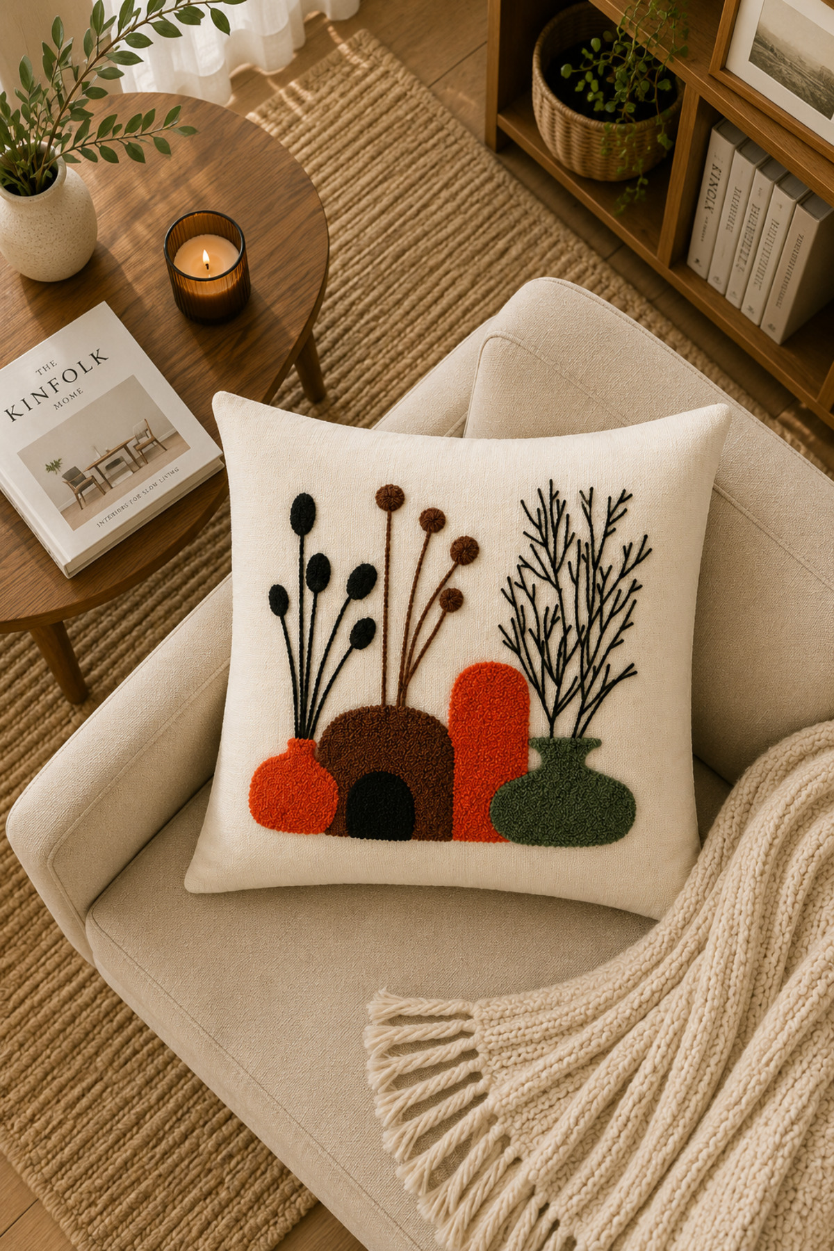 Dekoratif Punch Kırlent Kılıfı Keten Kumaş Gizli Fermuarlı 43x43