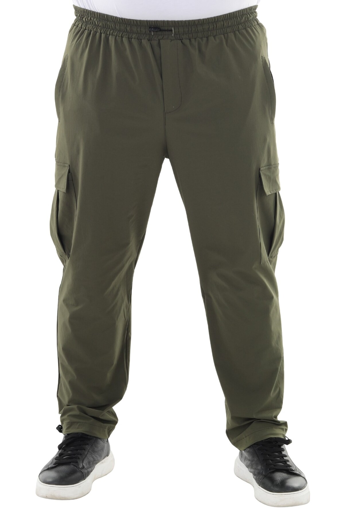 marufshop Erkek Büyük Beden Kargo Cepli Likralı Paraşüt Kumaş Pantolon/Eşofman Alt Yeşil