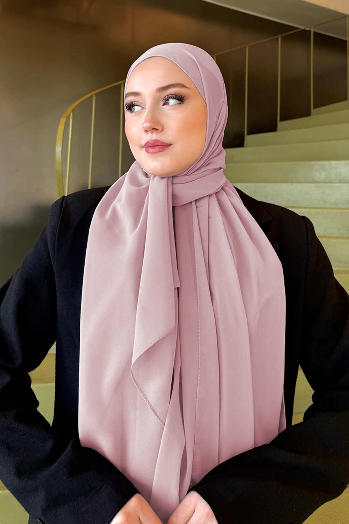 Madame Polo Krep Şifon Şal - Pembe görsel 4