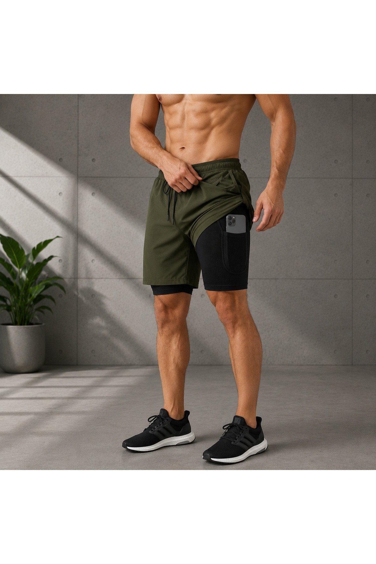 RUNFLEX Erkek Paraşüt Kumaş Hızlı Kuruma Antreman-Halı Saha- Fitness Kısa Taytlı Şort görsel 3