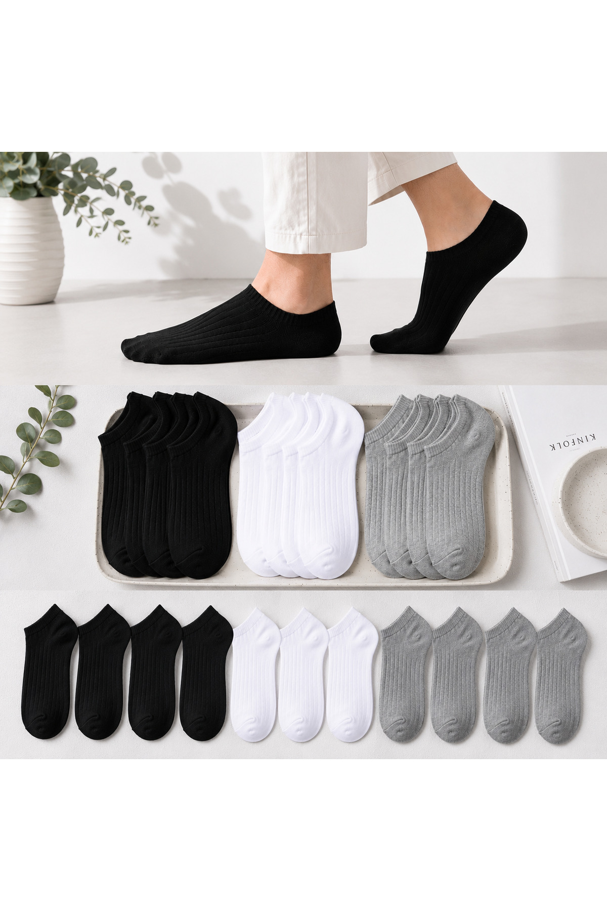 WALTAŞ Unisex Patik Çorap Pamuklu Sneaker Görünmez Spor Çorap Beyaz görsel 4