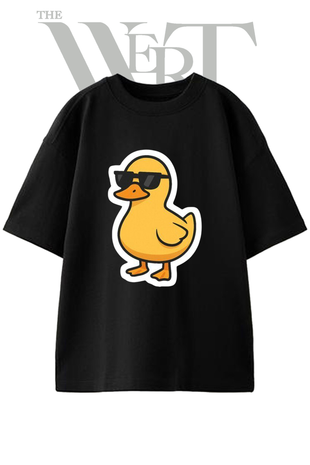 THEWERT Duck with Glasses Design Printed Unisex Black Oversize T-Shirt