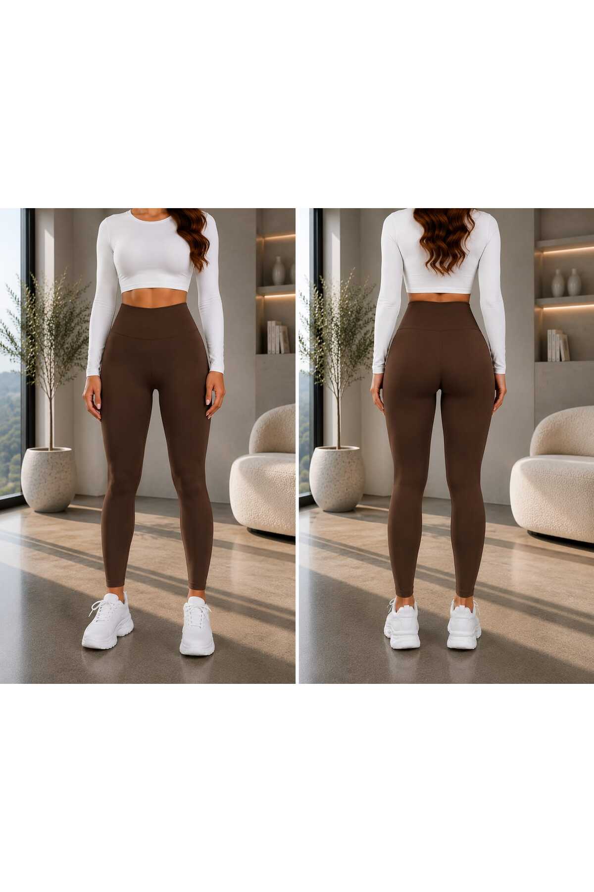 BEHLIVE Parlak Yüksek Bel Toparlayıcı Ve Kalça Şekilendirıci Günlük Spor Tayt görsel 2
