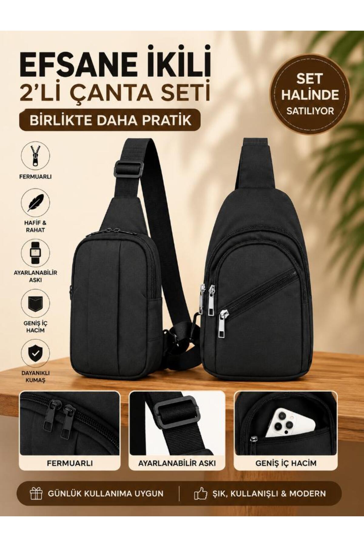 Sofia Erkek Unisex Siyah Crossbag body Askılı Bel Çantası