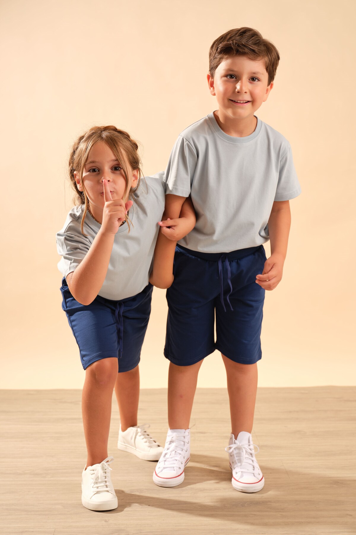 BAYKAR Unisex Çocuk Beli Lastikli Cepli Pamuklu Şort 9050 Lacivert görsel 3