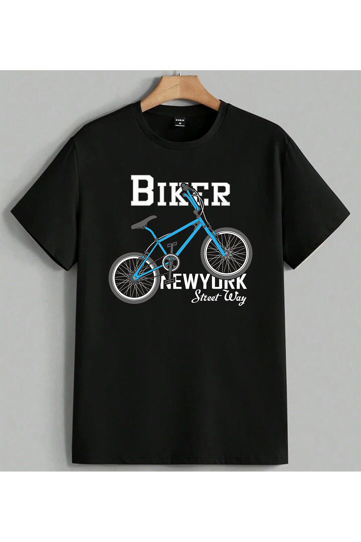 ELFERA Blue Bicycle Children's Bicycle Printed Unisex Oversize T-Shirt Black