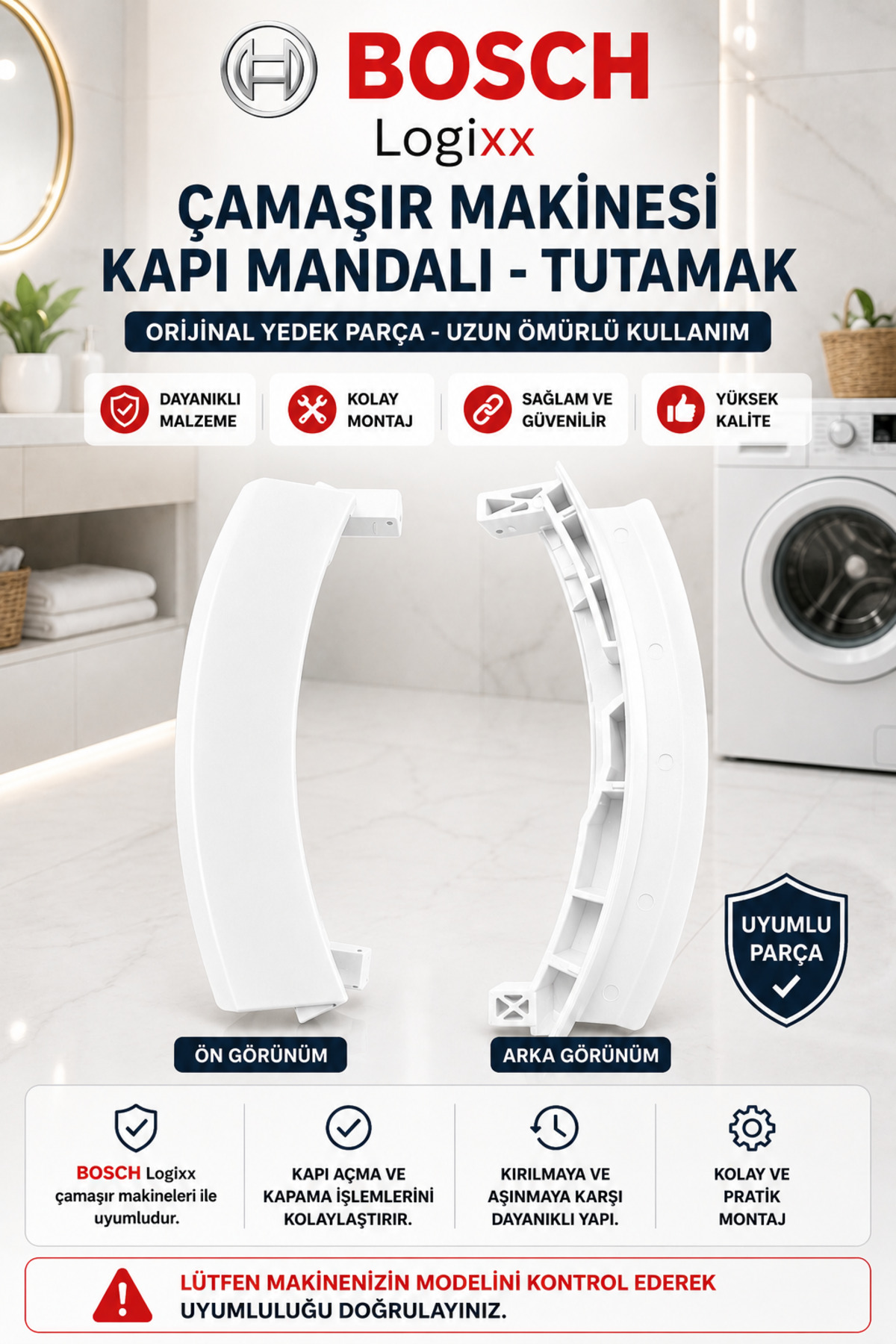 ÖZ BEYAZ EŞYA BOSCH -LOGİXX - Çamaşır Makinesi - Ön Kapak Açma Mandalı (BEYAZ RENK)