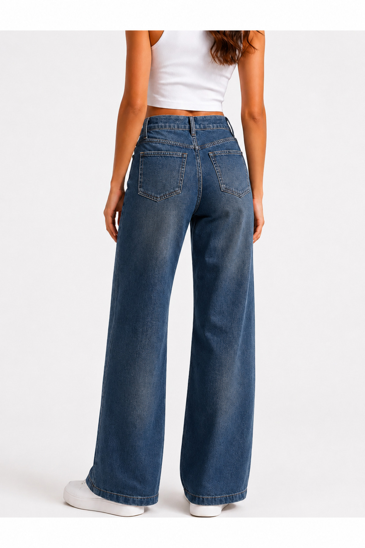 J&KSTORES Kadın Yüksek Bel Bol Paça Jean Kot Palazzo Pantolon görsel 5
