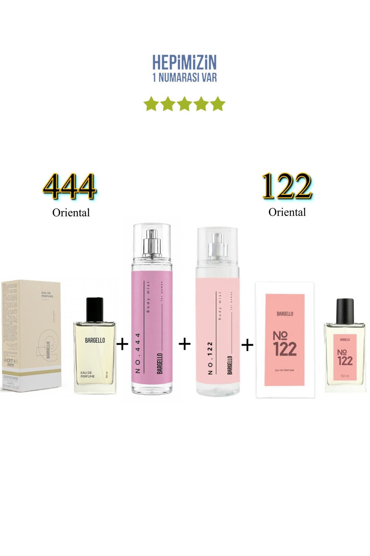 Bargello 444 + 122 Kadın Parfüm Edp 50 ml Oriental + No: 444 + No: 122 Kadın Body Mist Edt 210 ml Oriental - — Mnms444122bmset