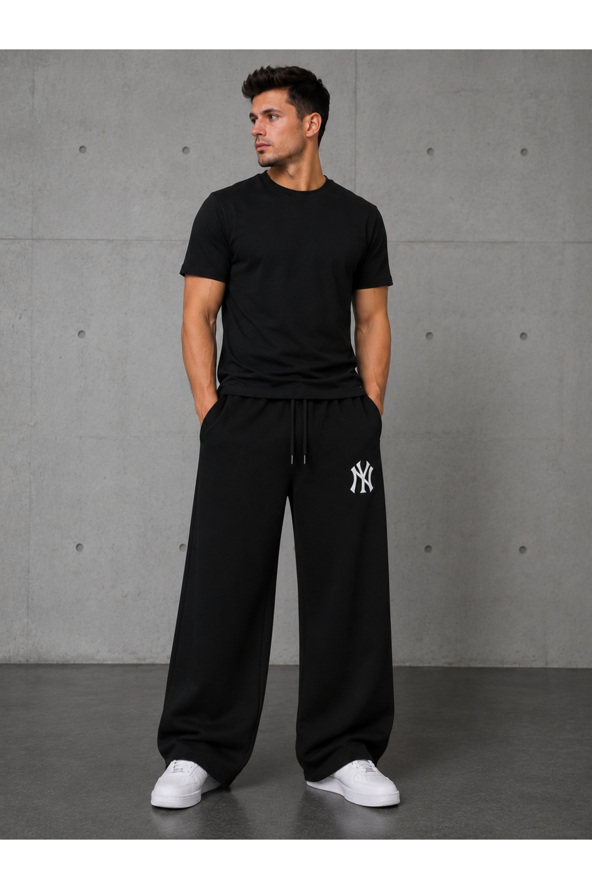 CANDERO 2'li Erkek NY Baskı Eşofman Altı (Siyah-Gri) Baggy Model Oversize Cepli görsel 4