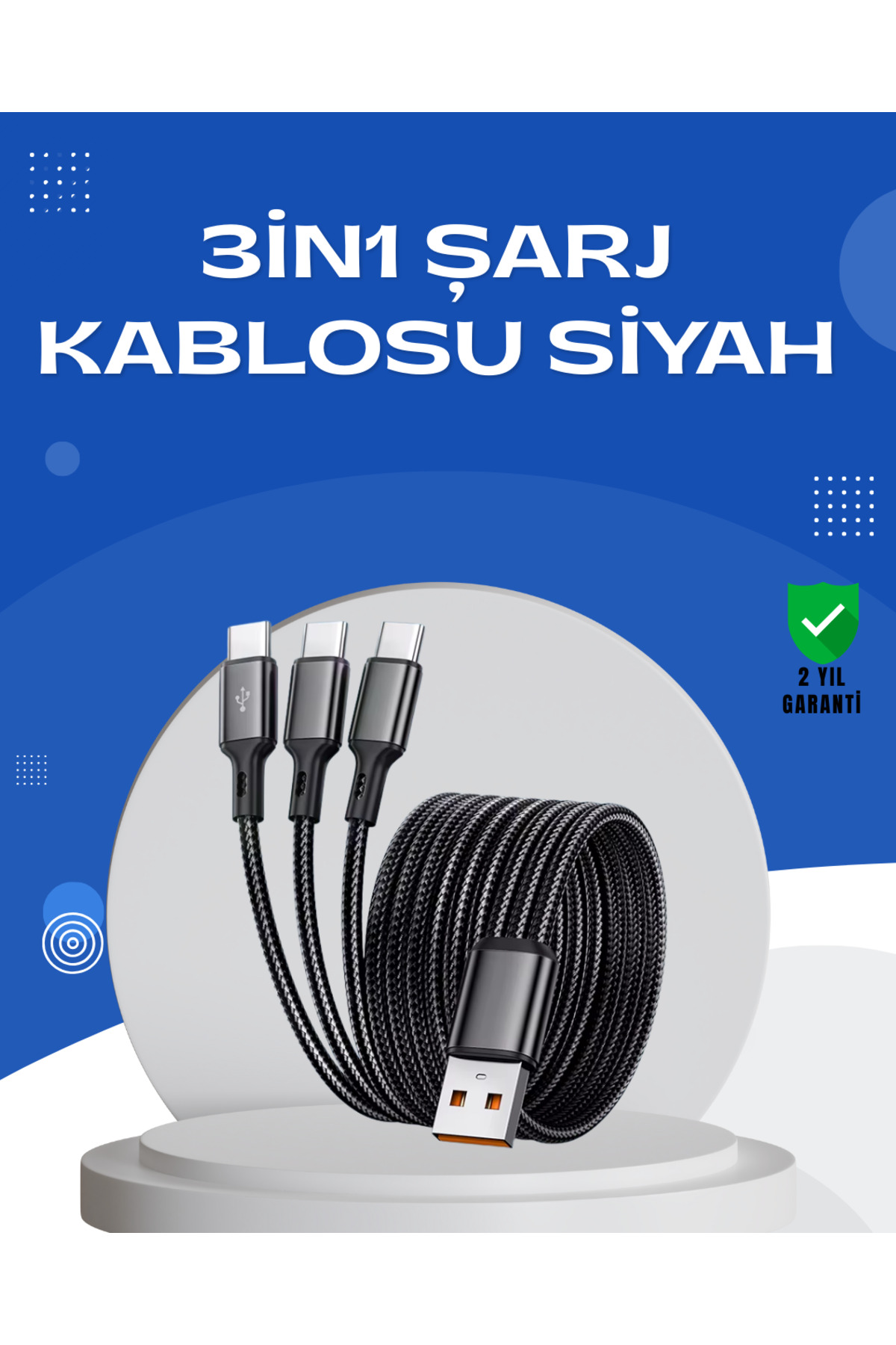 markentegra Evrensel 3 Başlıklı Şarj Kablosu – iPhone Huawei Samsung İçin Akıllı Telefon