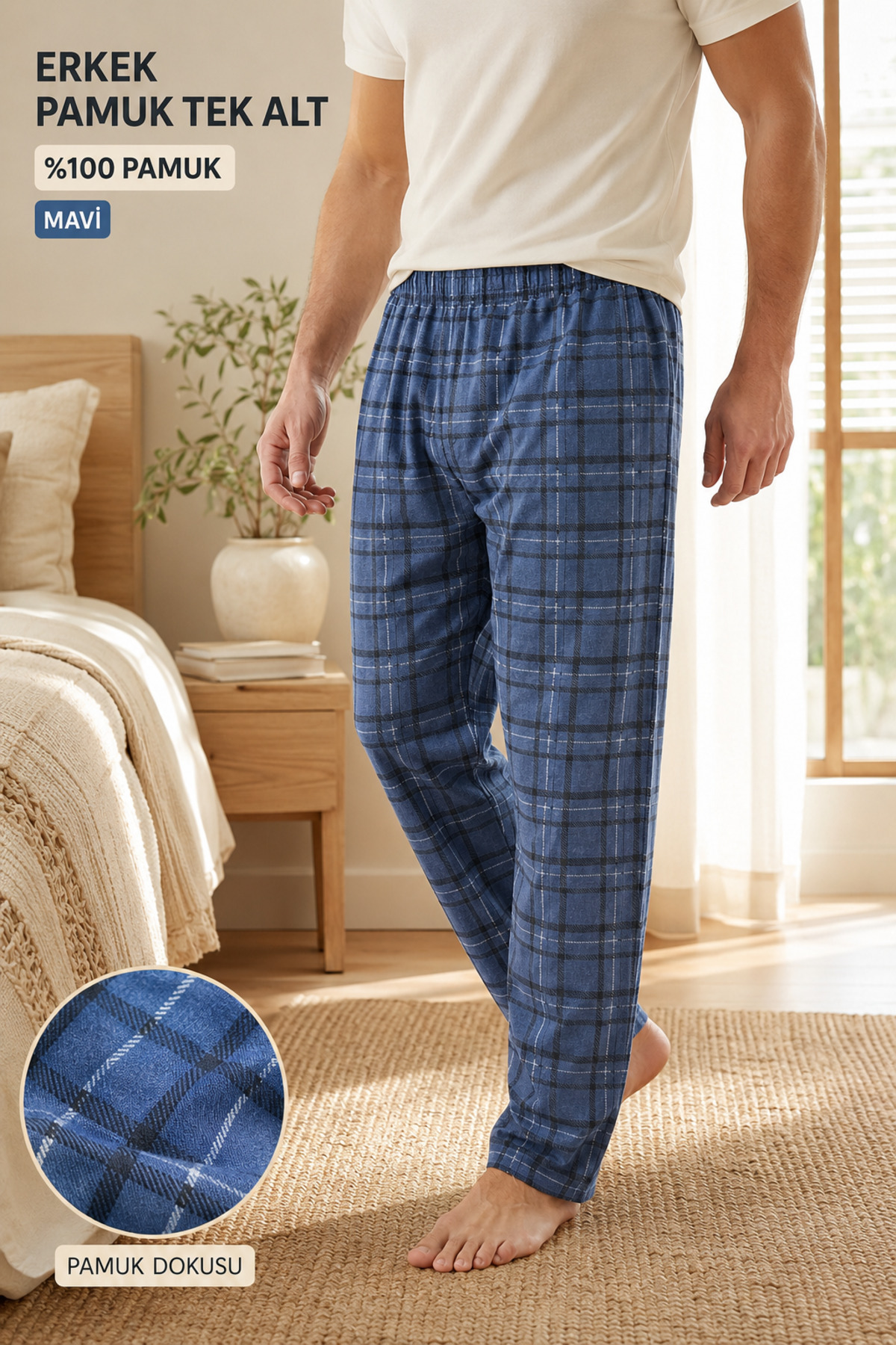 Nova Fuşya Lingerie Erkek 3'lü Paket %100 Pamuk Renkli Rahat Gecelik Pijama Altı görsel 5