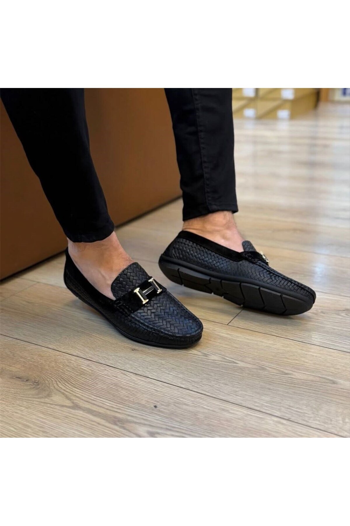 Parlak Hakiki Deri Baskılı Günlük Loafer Ayakkabı