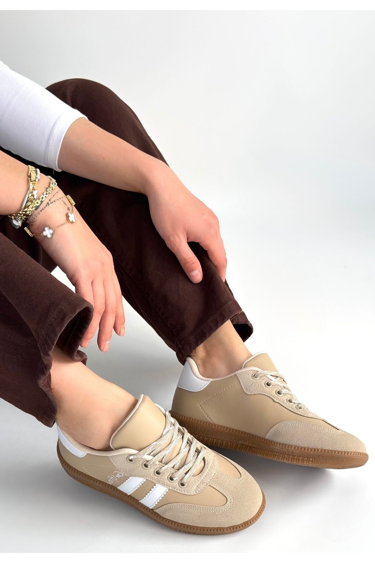 Zerti Bej Cilt Bağcıklı Spor Ayakkabı — بژ ANILFLO-KDN-KSP-267289 — تصویر 3 از 4