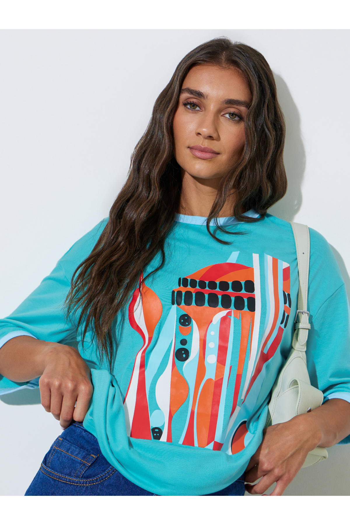 Styli Teal Graphic Print Oversize T-shirt
